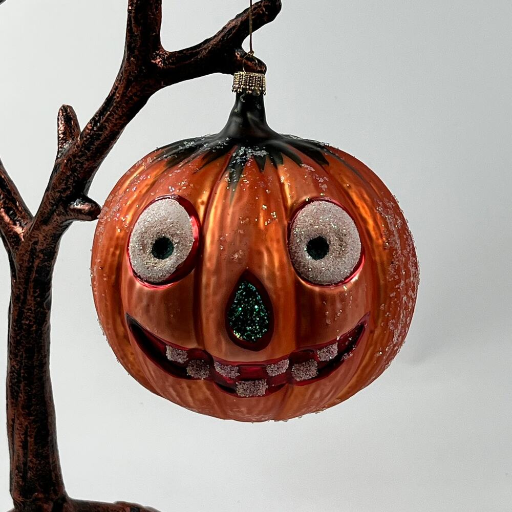 Vintage Dresden Dove Pumpkin Ornament Larry Fraga Blown Glass Glitter Halloween